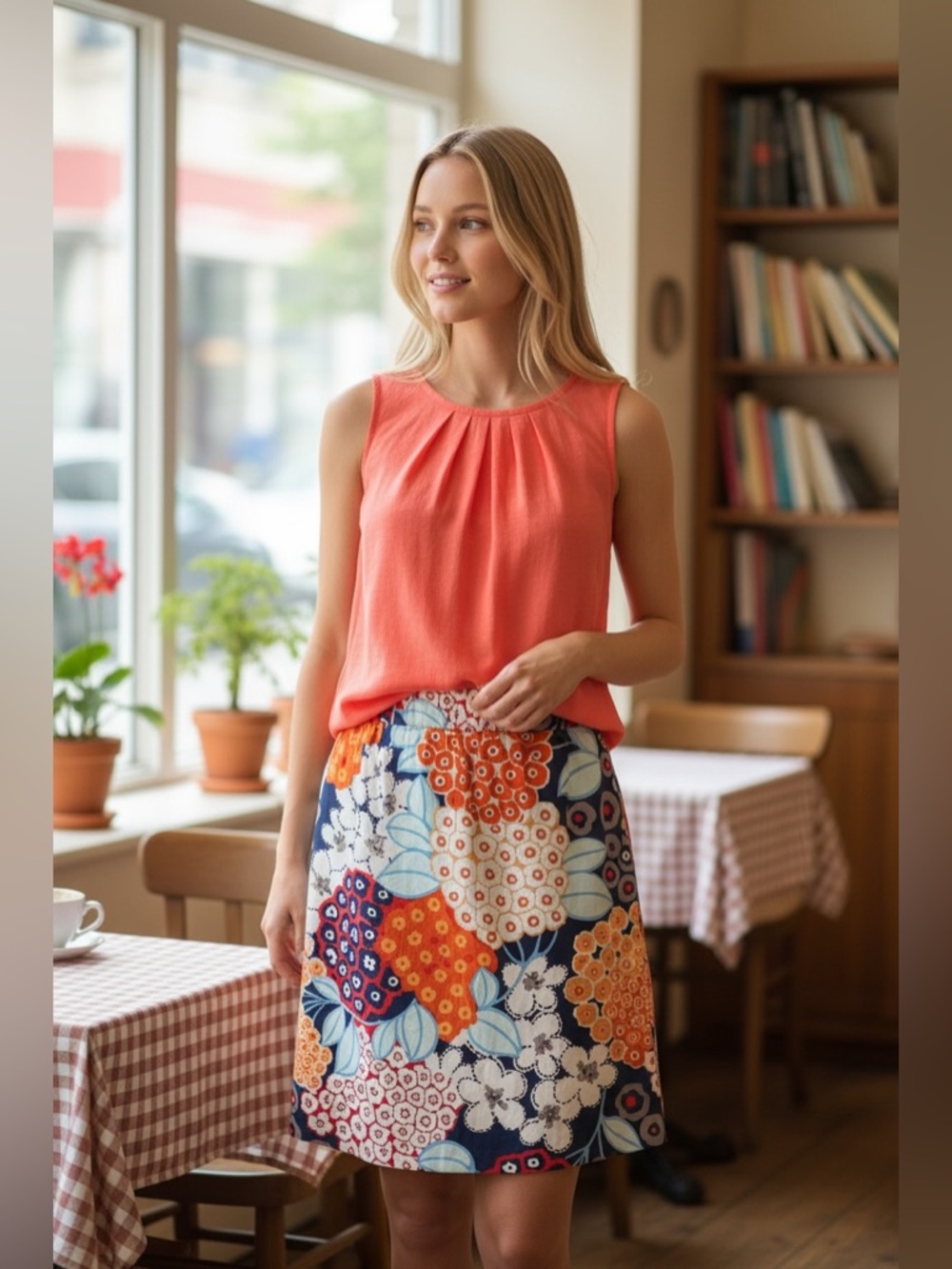NWOT Boden Coral Pleated Sleeveless Blouse with Bow - Picture 5 of 12